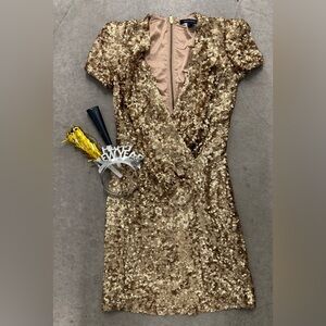 French Connection Gold Sequin Mini Dress New Years Holidays Wedding Formals